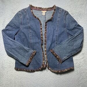 Choices‎ Women's Vintage Denim Fringe Jacket Boho Cottagecore Size Large L